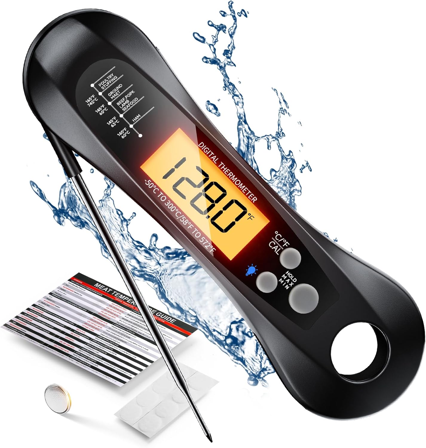 Instant Read Thermometer - 접이식 프로브, LED 디스플레이가 포함된 디지털