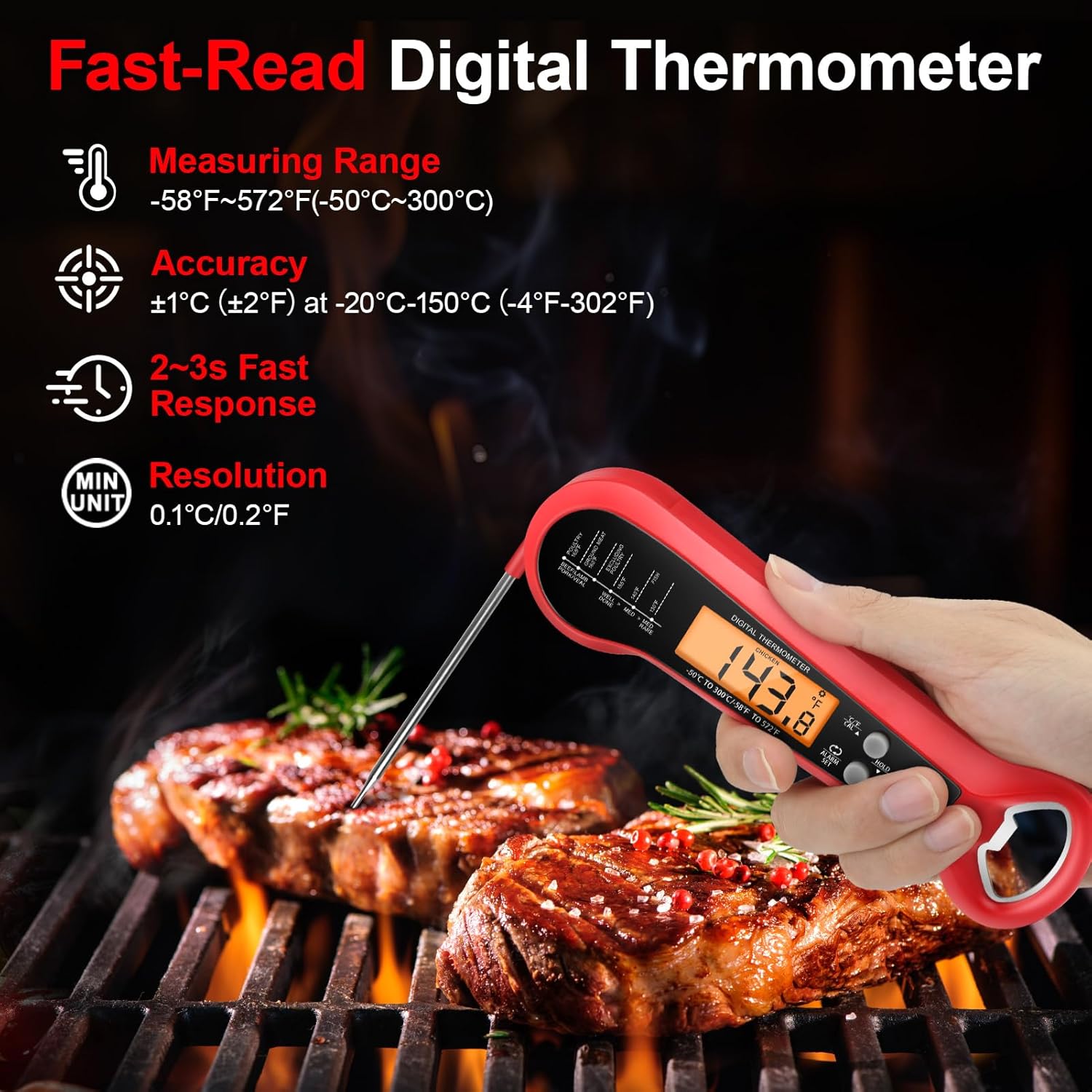 Instant Read Thermometer - 전문가용 디지털 고기 온도계 방수 기능