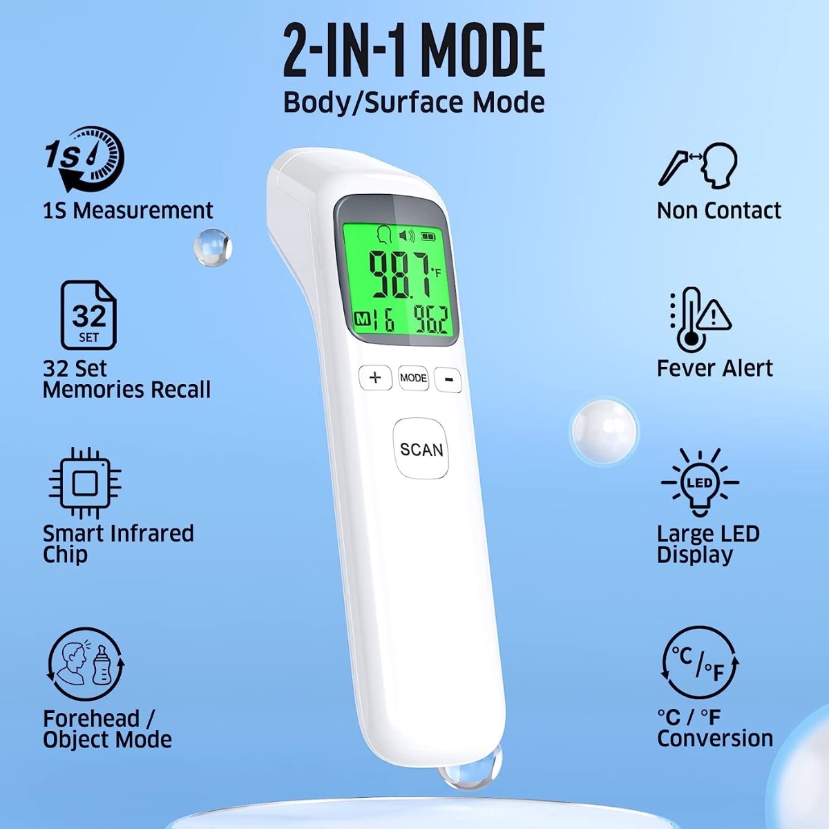 성인 및 어린이용 체온계, 비접촉식 이마 체온계, 발열 - Instant Read Thermometer 리뷰 및 가격