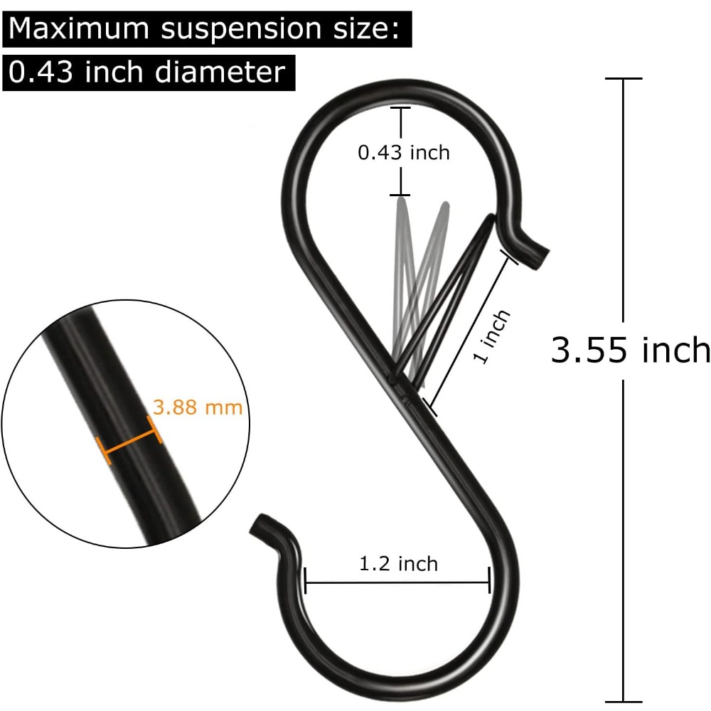 3.5인치 헤비듀티 S형 후크, 안전 버클 포함, 검정 - Kitchen Gadgets Rack 리뷰 및 가격